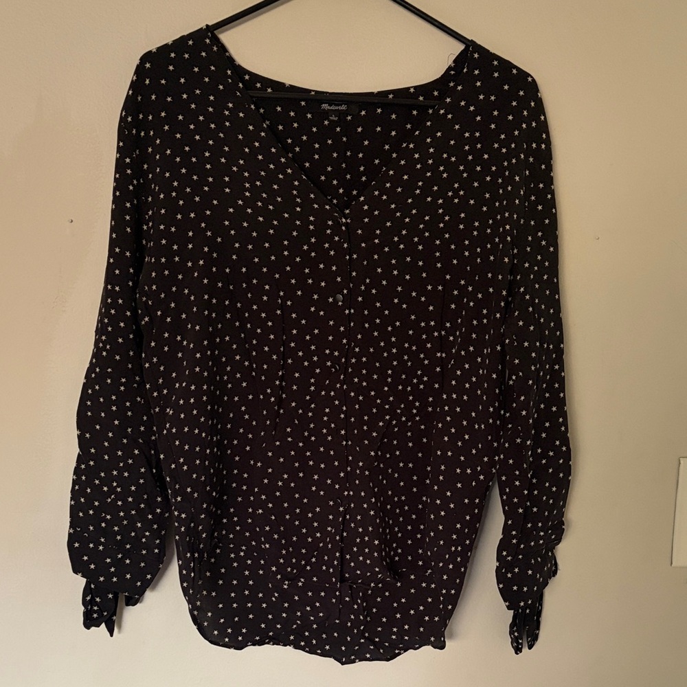 Madewell Black and White Star Print Blouse